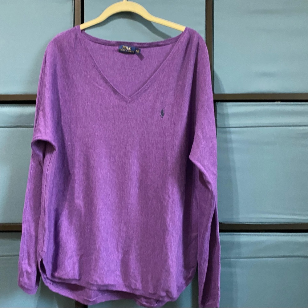 Polo by Ralph Lauren Vneck Cotton Sweatshirt Long Sleeve Pullover Purple Size M